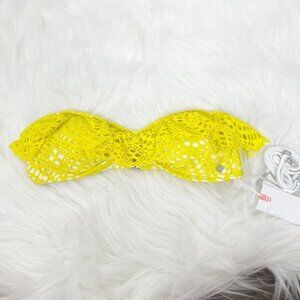 Billabong Yellow Crochet Ruffle Bandeau Bikini Top Strapless Womens Small